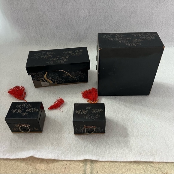 Set of 4 JAPAN MINI FURNITURE SET Chest of Drawers Trunks Black - Picture 5 of 16